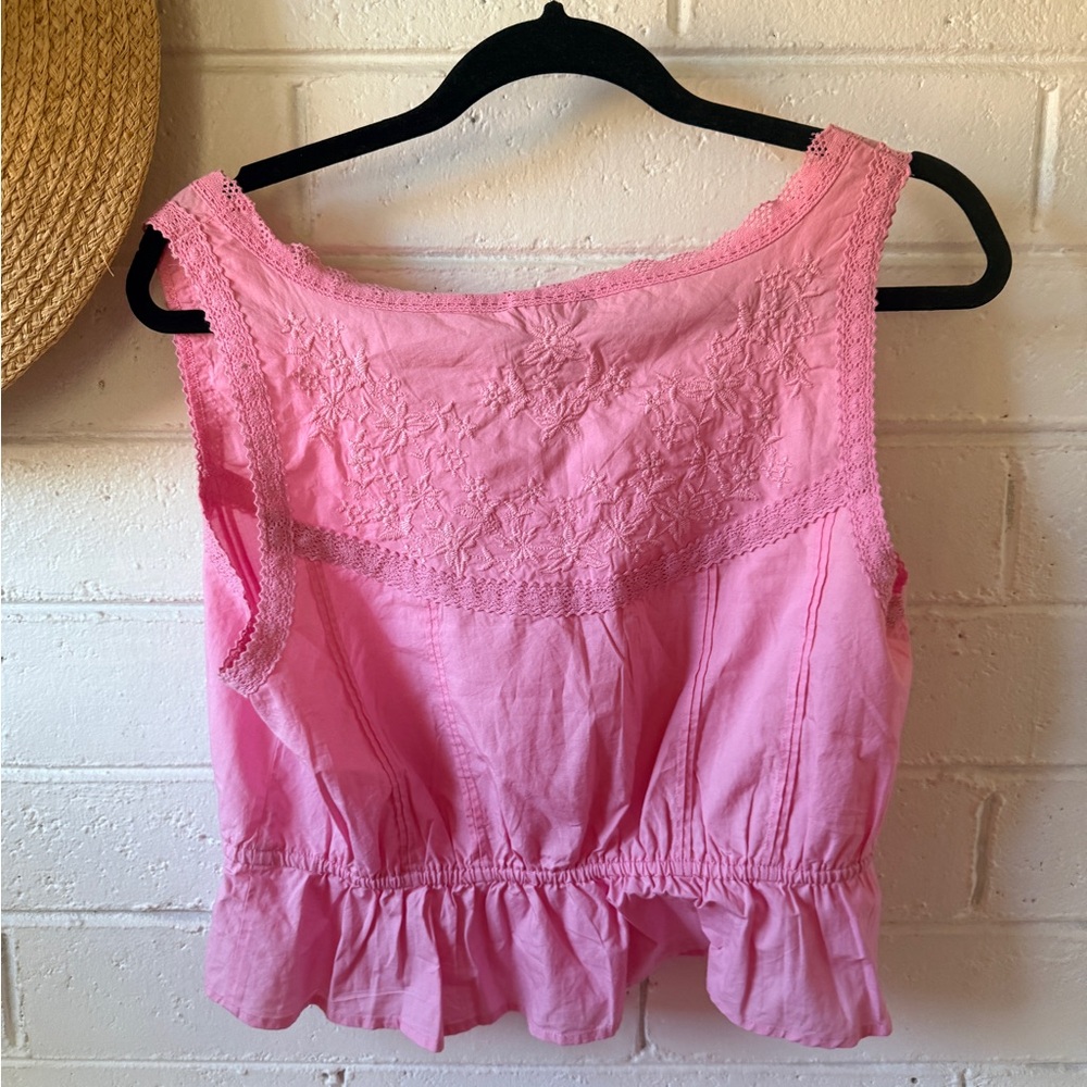 J. Crew Flutter-hem tank in cotton poplin Pink - Picture 6 of 7